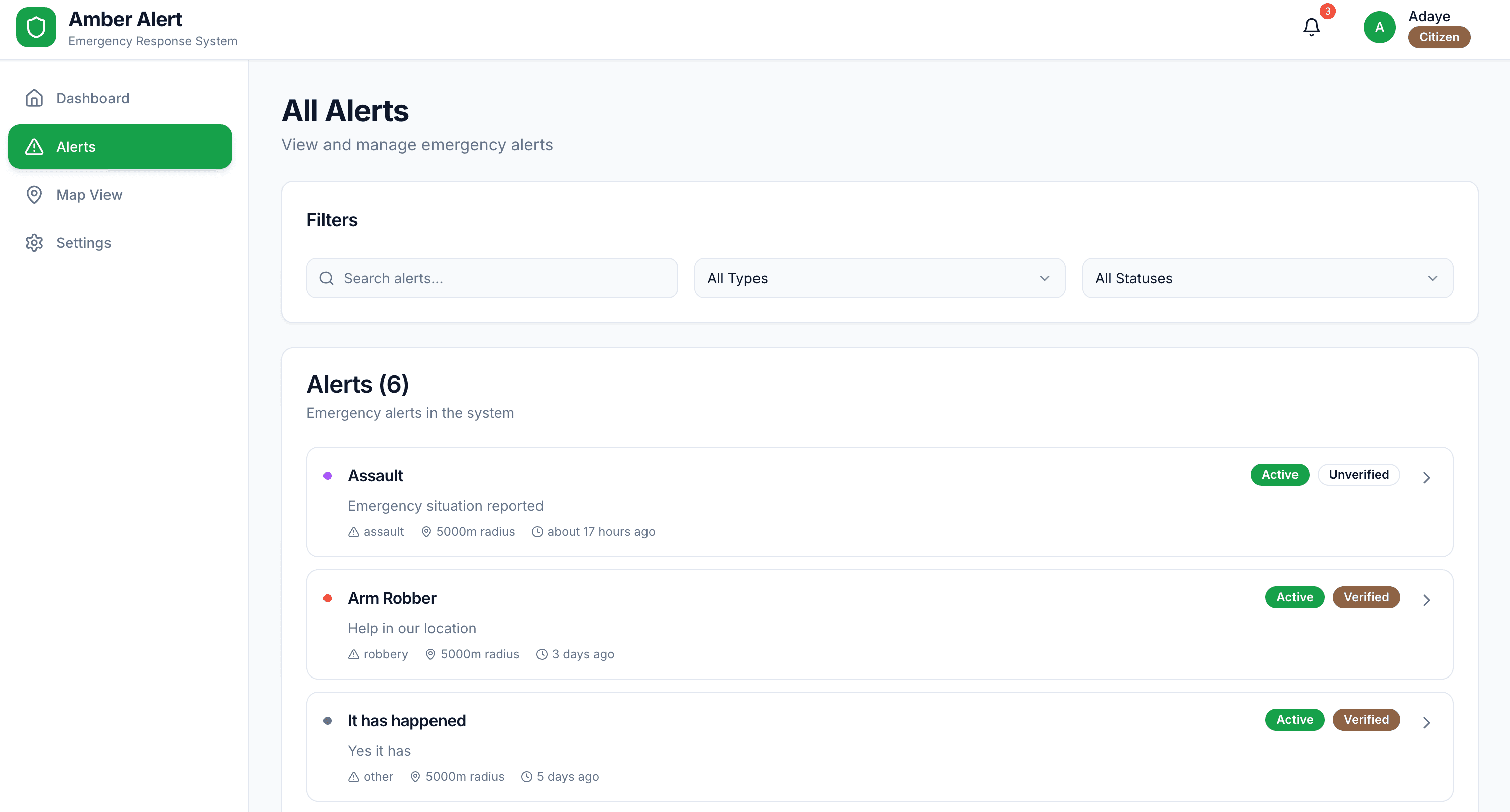 NasAlert live alerts feed dashboard preview